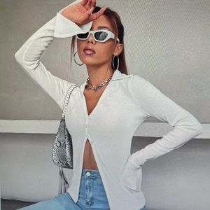 Slit cuff button up tee